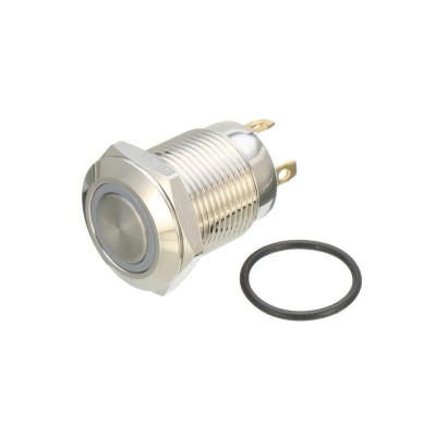 12mm 12V Ring Light Self-Lock Non-momentary Metal Push-button Switch-White Light