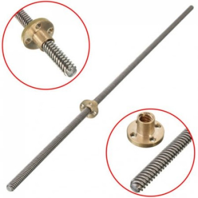 350mm Trapezoidal 4 Start Lead Screw 8mm Thread 2mm Pitch Lead Screw with Copper Nut
