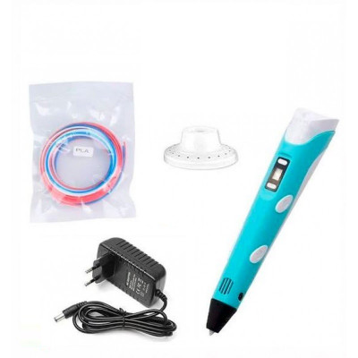 2nd Generation 3D Printing Pen with LCD, 1.75mm PLA ABS and Power Adapter - Blue Color