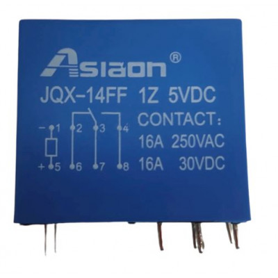 Asiaon 5V 16A DC JQX-14FF-1Z-5V 8-Pin SPDT Power PCB Mount Relay