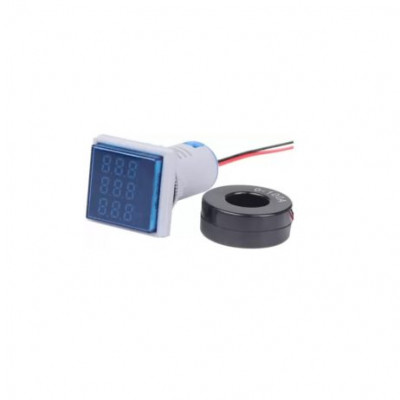 Blue AC50-500V 0-100A 0- 100Hz 22mm AD16-22AVHz Square LED Voltage Current Hertz 3 IN 1 Indicator Blue AC50-500V 0-100A 0- 100Hz 22mm AD16-22AVHz Square LED Voltage Current Hertz 3 IN 1 Indicator