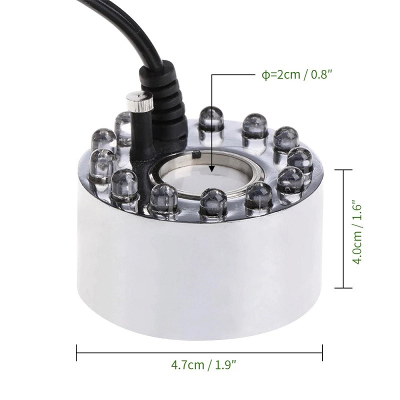 Ultrasonic Mist Maker DC 24V 12 LED Colored light Fogger Air Humidifier Water Fountain Pond with Power Adapter Silver 
