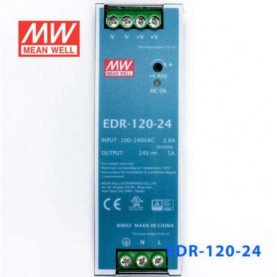 thumbnail image 2 of Mean Well Edr-120-24 NDR-120-24 MEAN WELL, AC/DC DIN Rail Power Supply (PSU), ITE, 1 Output 24 Volt Dc Power Supply 2 of 14