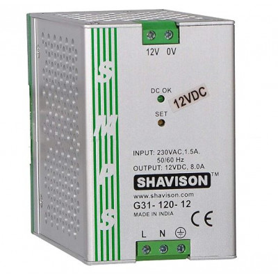 G31-120-12 Shavison SMPS - 12V 8A - 96W DIN Rail Mountable Metal Power Supply