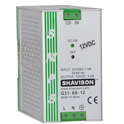 G31-60-12 Shavison SMPS - 12V 5A - 60W DIN Rail Mountable Metal Power Supply