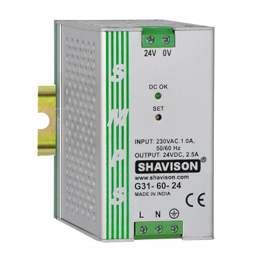 G31-60-24 Shavison SMPS - 24V 2.5A - 60W DIN Rail Mountable Metal Power Supply G31-60-24 Shavison SMPS - 24V 2.5A - 60W DIN Rail Mountable Metal Power Supply