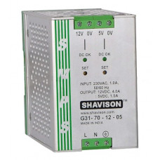 G31-70-12-05 Shavison SMPS (12V 4A 48W) and (5V 1.5A 7.5W) Dual Output DIN Rail Mountable Metal Power Supply