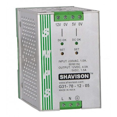 G31-70-12-05 Shavison SMPS (12V 4A 48W) and (5V 1.5A 7.5W) Dual Output DIN Rail Mountable Metal Power Supply