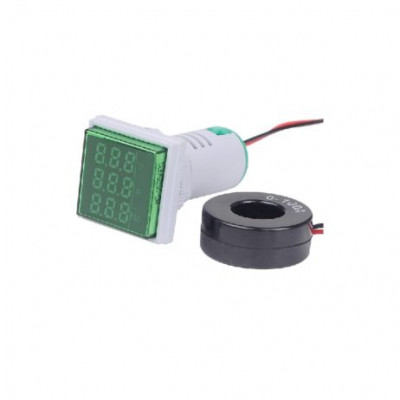 Green AC50-500V 0-100A 0-100Hz AD16- 22AVHz 3 in 1 Square LED Voltage Current Hertz Indicator