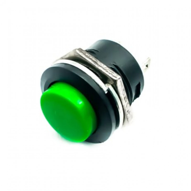 Green R13507 16MM 2PIN Momentary SelfReset Round Cap Push Button