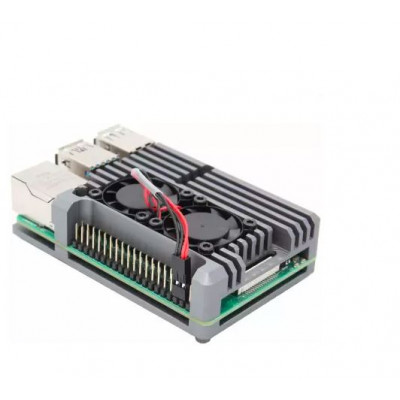 Grey Aluminum Heat Sink Case with Double Fans for Raspberry Pi 4 Model B