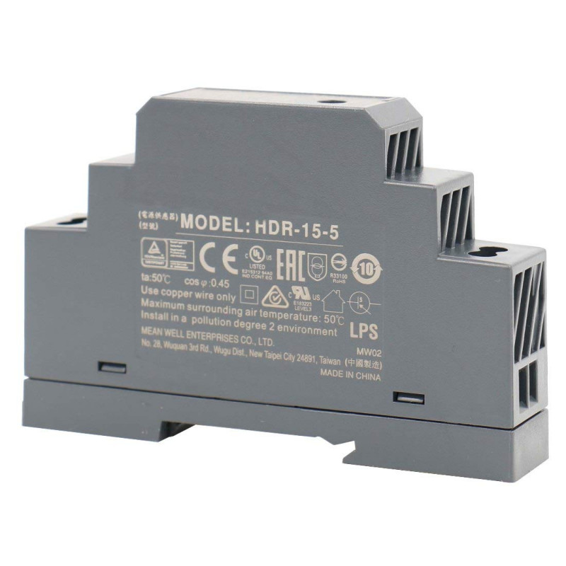 Case of 2 HDR-15-5 Ultra Slim Step-Shape 1SU DIN Rail Power Supply MEAN WELL Comp 5V 2.4A 12W 