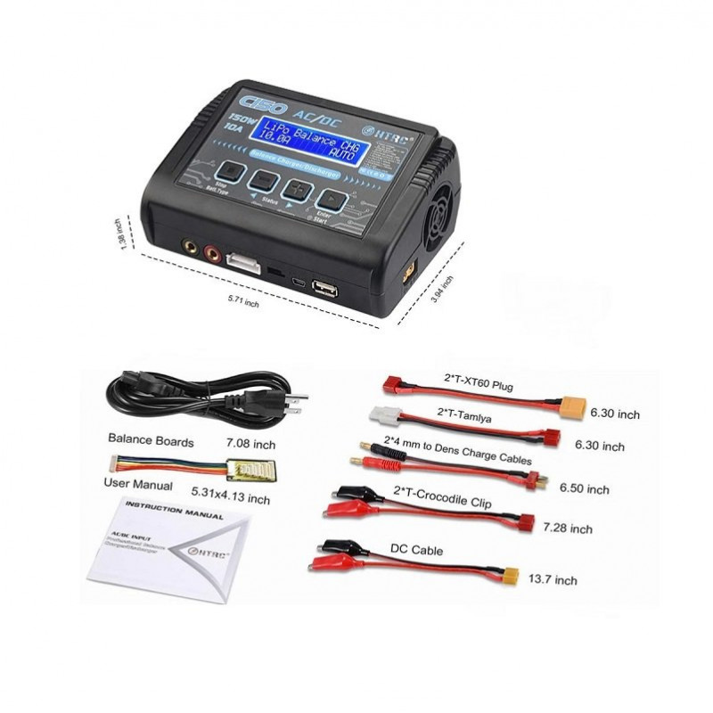 Hobby Battery Charger with Connector Adapters EBL LiPo Charger RC Battery Charger Balance Charger Discharger 150W 10A for 1-6S Lipo/Li-ion/Li-Fe/NiCd/NiMH/LiHV/PB/Smart Battery 