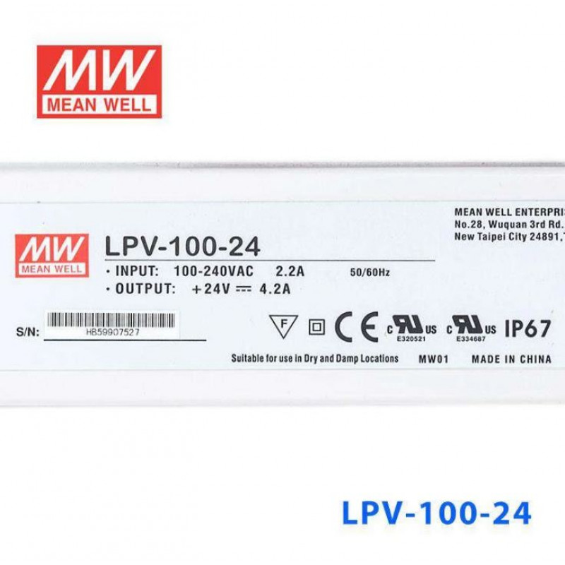 LPV-100-24 Mean Well SMPS 24V 4.2A 100.8W Waterproof Led Power Supply ...