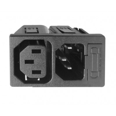 MX 1 Outlet AC Male + 1 Outlet AC Female Lock Type with Fuse For Computer Power Supply (MX-3197)