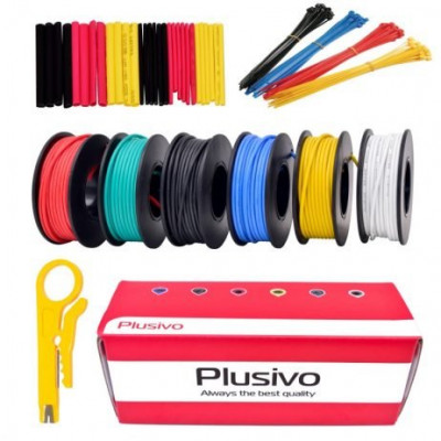 Plusivo 22AWG Hook up Wire Kit - 600V Pre-Tinned Solid Core Wire of 6 Colors x 10M