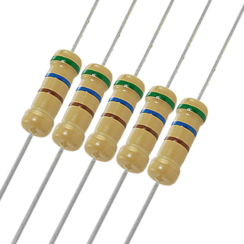 Résistance Couche Carbone 4.7MΩ (4.7 Mégaohms) - 1/2 Watt (500mW) - Tolérance ±5% - Dimensions Ø3.2x9mm