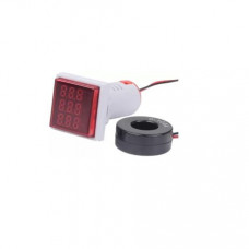 Red AC50-500V 0-100A 0- 100Hz 22mm AD16-22AVHz Square LED Voltage Current Hertz 3 In 1 Indicator with transformer