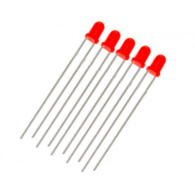 Red LED - 3mm Diffused - 5 Pieces Pack