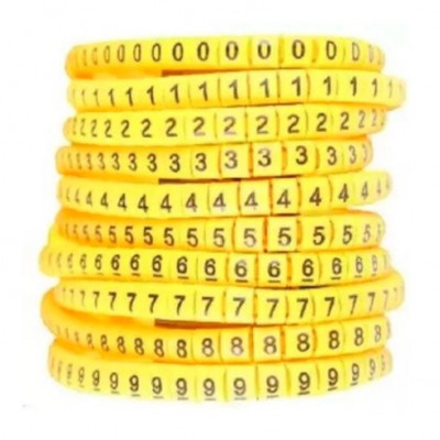 Self Locking Yellow Flexible Cable Marker PVC Ferrules (Numbered 0 to 9) 1.5 sq mm