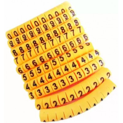 Self Locking Yellow Flexible Cable Marker PVC Ferrules (Numbered 0 to 9) 2.5 sq mm