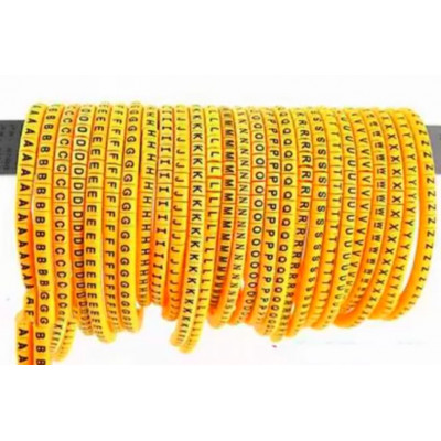 Self Locking Yellow Flexible Cable Marker PVC Ferrules (Numbered A to Z) 1 sq mm