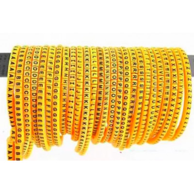 Self Locking Yellow Flexible Cable Marker PVC Ferrules (Numbered A to Z) 1.5 sq mm