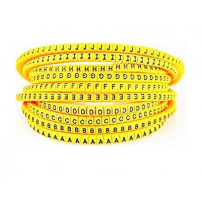 Self Locking Yellow Flexible Cable Marker PVC Ferrules (Numbered A to Z) 10 sq mm