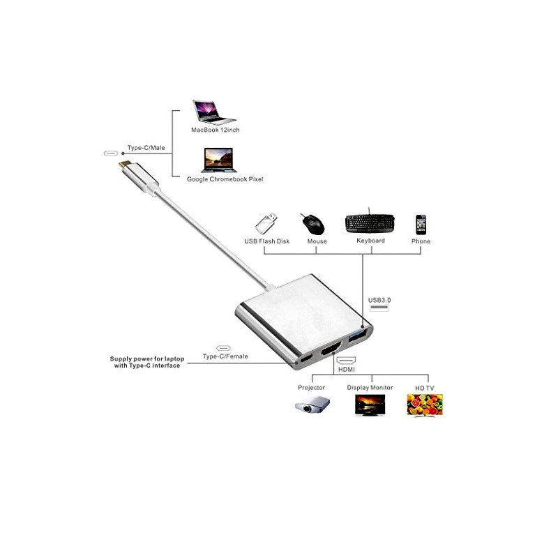 USB 3.1 Type C to HDMI + USB3.0 + Type C Adapter Converter buy online