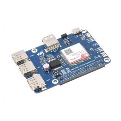 Waveshare Cat-1/GNSS HAT for Raspberry Pi, Based On SIM7670G module, Global Multi-band LTE 4G Cat-1 support, GNSS positioning, 3x USB 2.0 extended ports