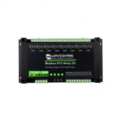 Waveshare Industrial Modbus RTU 8-ch Relay Module (D) With Digital Input and RS485 Interface, Multi Isolation Protection Circuits, 7~36V Power Supply