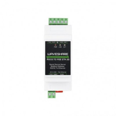 Waveshare Industrial serial server, RS232 to RJ45 Ethernet, TCP/IP to serial, rail-mount support, with POE function Waveshare Industrial serial server, RS232 to RJ45 Ethernet, TCP/IP to serial, rail-mount support, with POE function