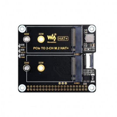 Waveshare PCIe To 2-ch M.2 Adapter for Raspberry Pi 5, Compatible with 2230/2242 Size NVMe Solid State Drive, Raspberry Pi 5 M.2 HAT Waveshare PCIe To 2-ch M.2 Adapter for Raspberry Pi 5, Compatible with 2230/2242 Size NVMe Solid State Drive, Raspberry Pi 5 M.2 HAT