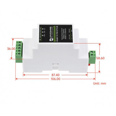 thumbnail image 2 of Waveshare Industrial Serial Server - RS485 To Ethernet TCP/IP With PoE & Rail Mount 2 of 10