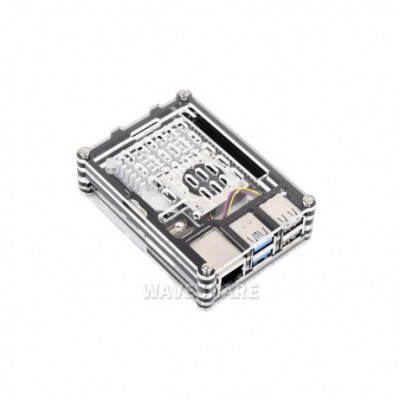 Waveshare Transparent and Black Acrylic Case for Raspberry Pi 5, Supports installing Official Active Cooler