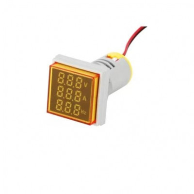 Yellow AC50-500V 0-100A 0-100Hz 22mm AD16- 22AVHz Square Cover LED Voltage Current Hertz Three Display Indicator Yellow AC50-500V 0-100A 0-100Hz 22mm AD16- 22AVHz Square Cover LED Voltage Current Hertz Three Display Indicator